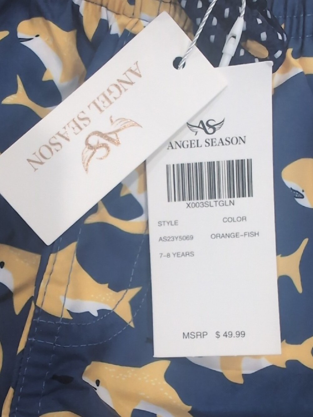Kids Navy Shark Print Swim Trunks - Picture 2 of 6